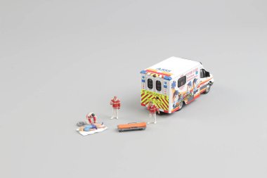 Sağlık görevlileri ambulans araba için bir hasta taşıma