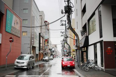 Asahikawa, Japonya şehir yağmur gün 2017