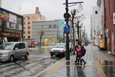 Asahikawa, Japonya şehir yağmur gün 2017