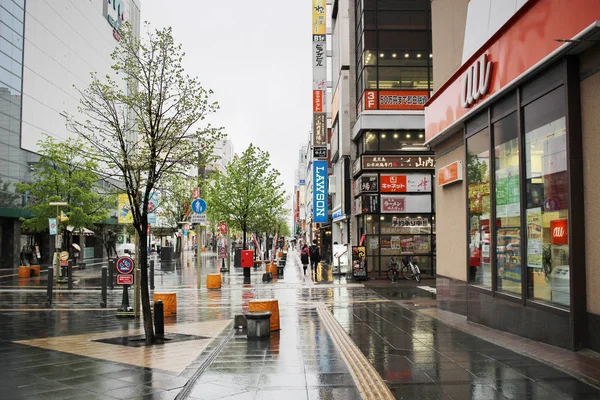 日本旭川镇雨天在 2017 — 图库照片