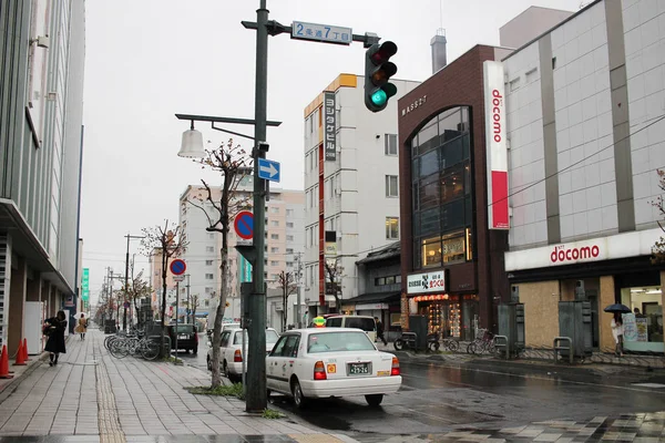 Asahikawa, Japonsko město déšť den v 2017 — Stock fotografie