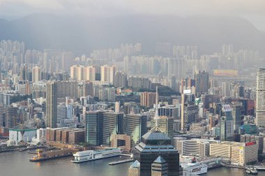Victoria Peak genelinde HK manzarası panorama.