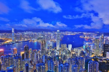 the Hong Kong victoria harbour at night clipart