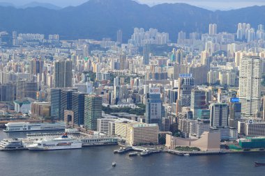 Victoria Peak genelinde HK manzarası panorama.