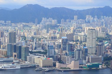 Victoria Peak genelinde HK manzarası panorama.