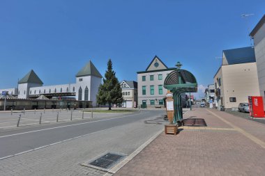 Biei önünde kare tren istasyonuna Hokkaido, Japonya.