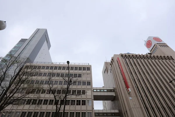 Utcára néző épületek, Sapporo, Hokkaido, Japán. — Stock Fotó