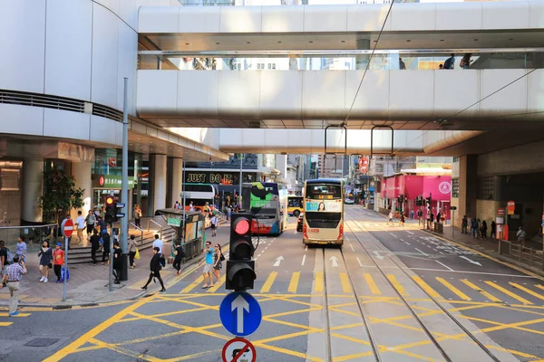 A vista tram di Sheung Wan al centro — Foto Stock