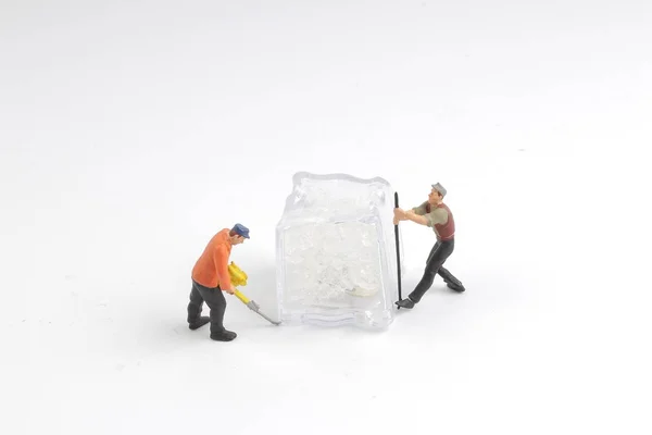 Min workers with ice nature. winter day — Stock Photo, Image