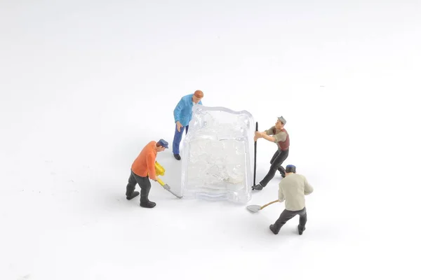 Min workers with ice nature. winter day — Stock Photo, Image