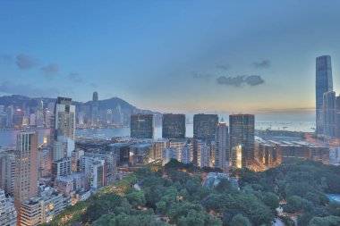 Tsim Sha Tsui bölgesi Hong Kong şehir gün batımı 