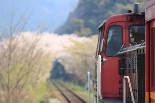 Sagano festői vasút a teljes tulajdonú leányvállalata, a Nyugat-Japán vasúttársaság — Stock Fotó