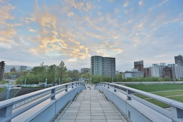 札幌市豊平川の橋の眺め — ストック写真