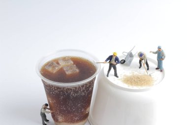 Mini people workers with cup of soft drink clipart