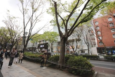 Omotesando üzerinde bina mağazaya göre insanlar yürümek