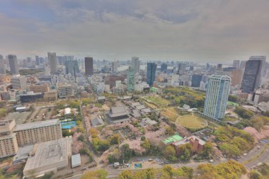 Cityscape Tokyo yüksek binanın üst katında vurdu.