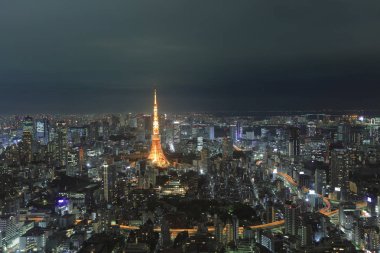 Gece zaman, Japonya Tokyo cityscape üstten görünüm