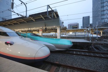 Yeşil E5 serisi ve beyaz E2 serisi kurşun tren 