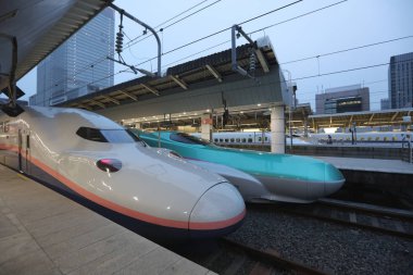 Yeşil E5 serisi ve beyaz E2 serisi kurşun tren 