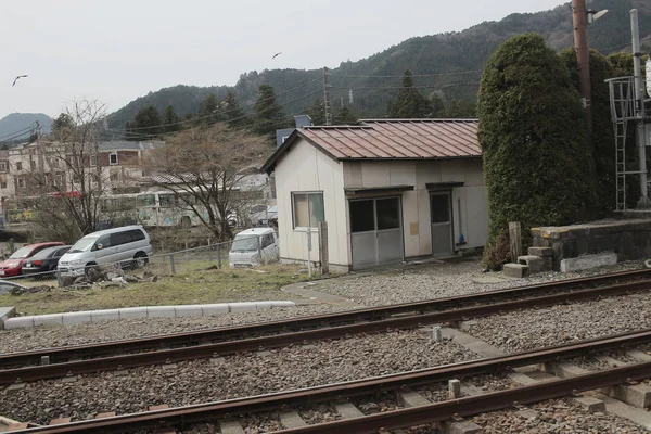 Uitzicht op het landschap met de trein — Stockfoto