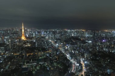 Büyükşehir manzarası ile görüldüğü gibi Tokyo tower 