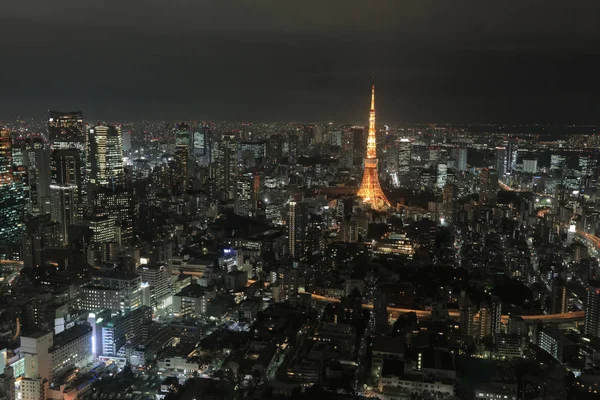 Ilumine a vista da cidade de Tóquio com a Torre de Tóquio — Fotografia de Stock