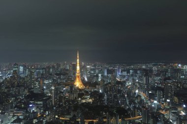 Büyükşehir manzarası ile görüldüğü gibi Tokyo tower 