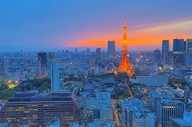 tokyo Kulesi ile Tokyo cityscape
