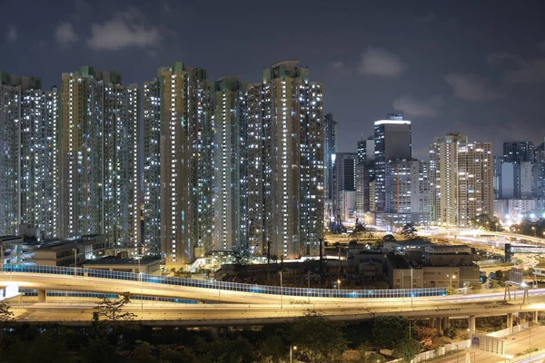 Night view Modern city traffic of highway and bridge — Stock Photo, Image