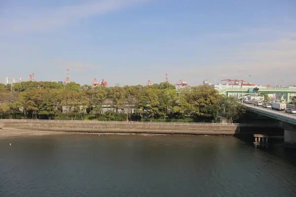Άποψη του κόλπου του Τόκιο στο Τόκιο μονοτρόχιου σιδηρόδρομου γραμμής — Φωτογραφία Αρχείου