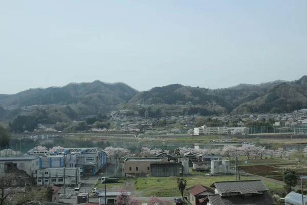 Vista no trem de paisagem em YAMANASHI — Fotografia de Stock