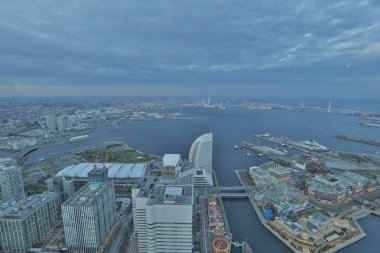 Yokohama, Japonya waterfront cityscape geceleri