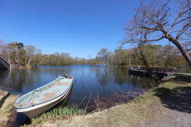 Japonya gölde. Lake Onuma, Hakodate, Hokkaido, Japonya