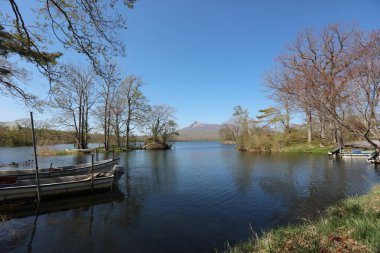 Japonya gölde. Lake Onuma, Hakodate, Hokkaido, Japonya