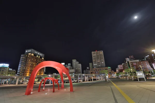 A fonte da estação ferroviária JR Hakodate à noite — Fotografia de Stock