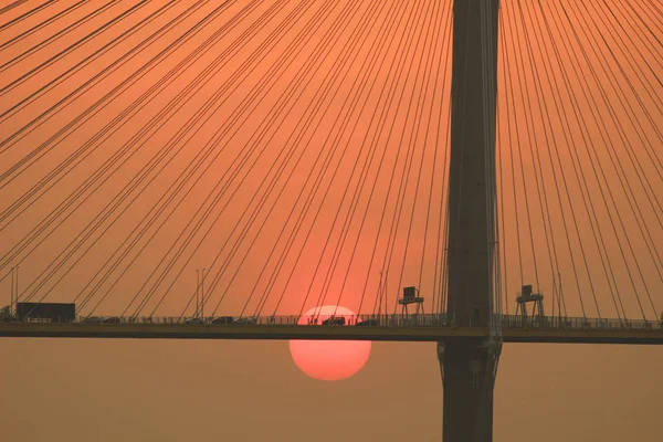 Zachód słońca z Ting Kau Bridge — Zdjęcie stockowe