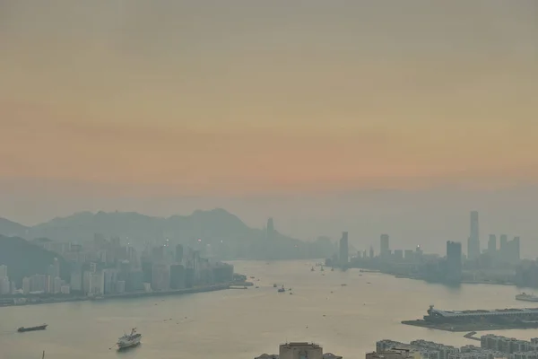 Forma vista colina preta de pôr do sol hk — Fotografia de Stock