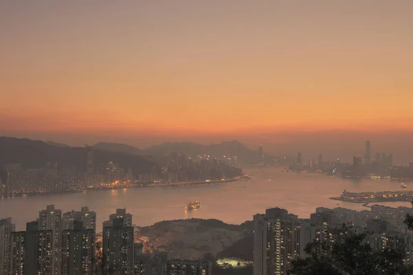 Forma vista colina preta de pôr do sol hk — Fotografia de Stock