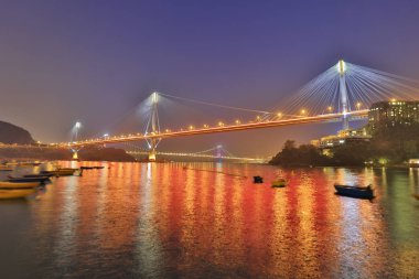otoyol Ting Kau Köprüsü, hong kong, gece