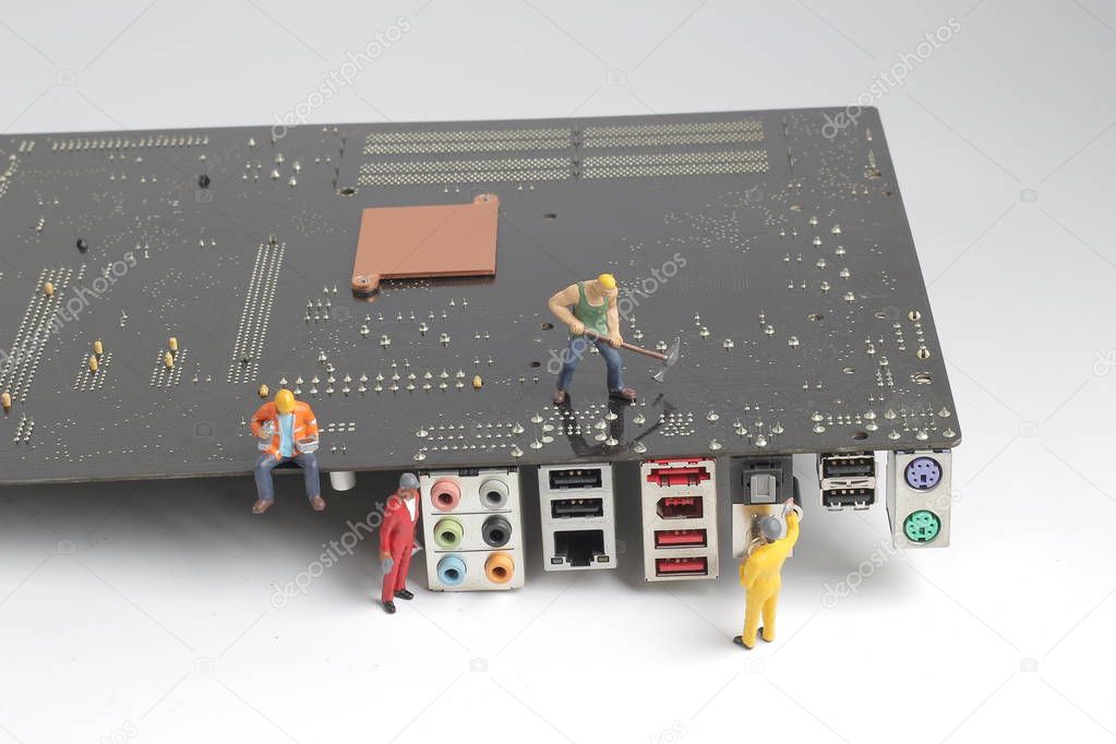 repair board,teamwork and technology concept