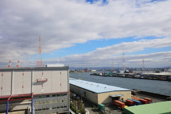Hanshin Otoyolu Osaka Limanı manzarası — Stok fotoğraf