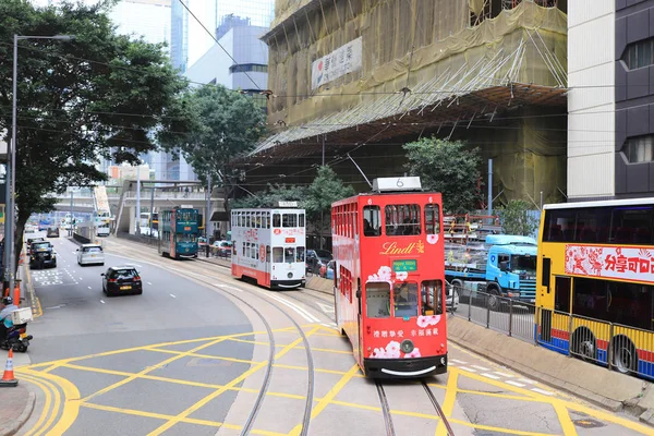Tram ways è un sistema di tram a Hong Kong , — Foto Stock