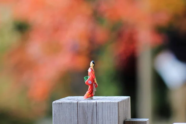 Een pop van japnese figuur op buiten op de val — Stockfoto