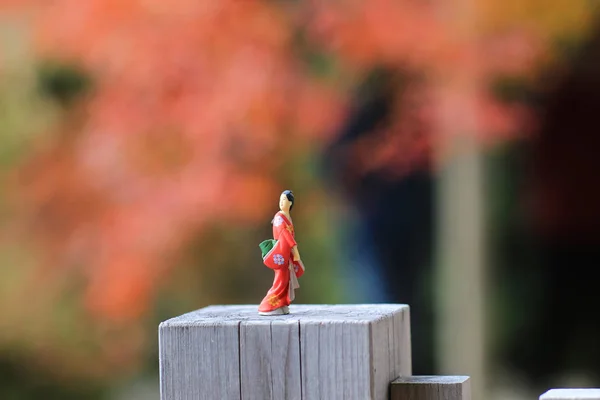 Eine Puppe mit japanischer Figur im Freien im Herbst — Stockfoto