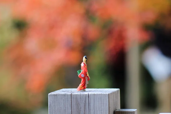 Eine Puppe mit japanischer Figur im Freien im Herbst — Stockfoto