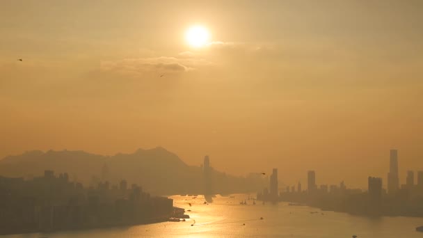 Χονγκ Κονγκ Αστικό Τοπίο Στο Ηλιοβασίλεμα Πόλη Χονγκ Κονγκ — Αρχείο Βίντεο