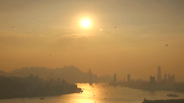Paisaje Urbano Hong Kong Atardecer Ciudad Hong Kong — Vídeos de Stock