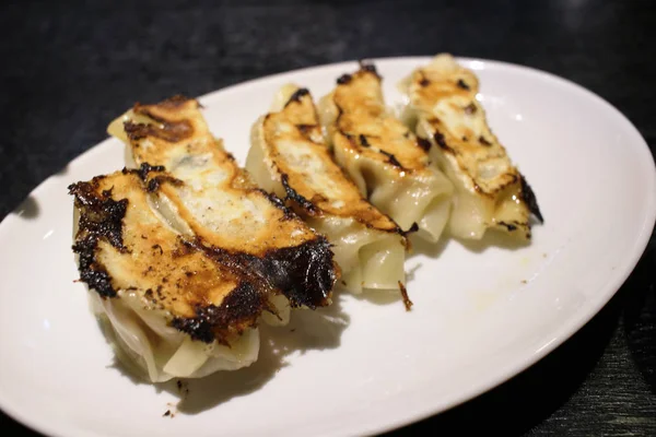 Een Aziatische Voorgerecht Menu Gebakken Knoedel Gyoza Japanse Woord — Stockfoto