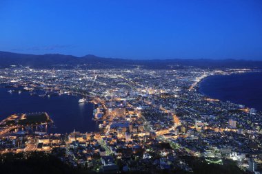 ünlü gece sahnelerinde Hakodate, Hokkaido, Japonya