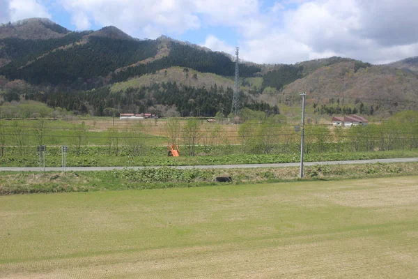 Weergave van trein venster van Sapporo Hakodate — Stockfoto